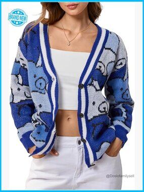 Button Up Cartoon Cardigan Sweater V Neck Long Sleeve Loose Knitwear Y2K Chic